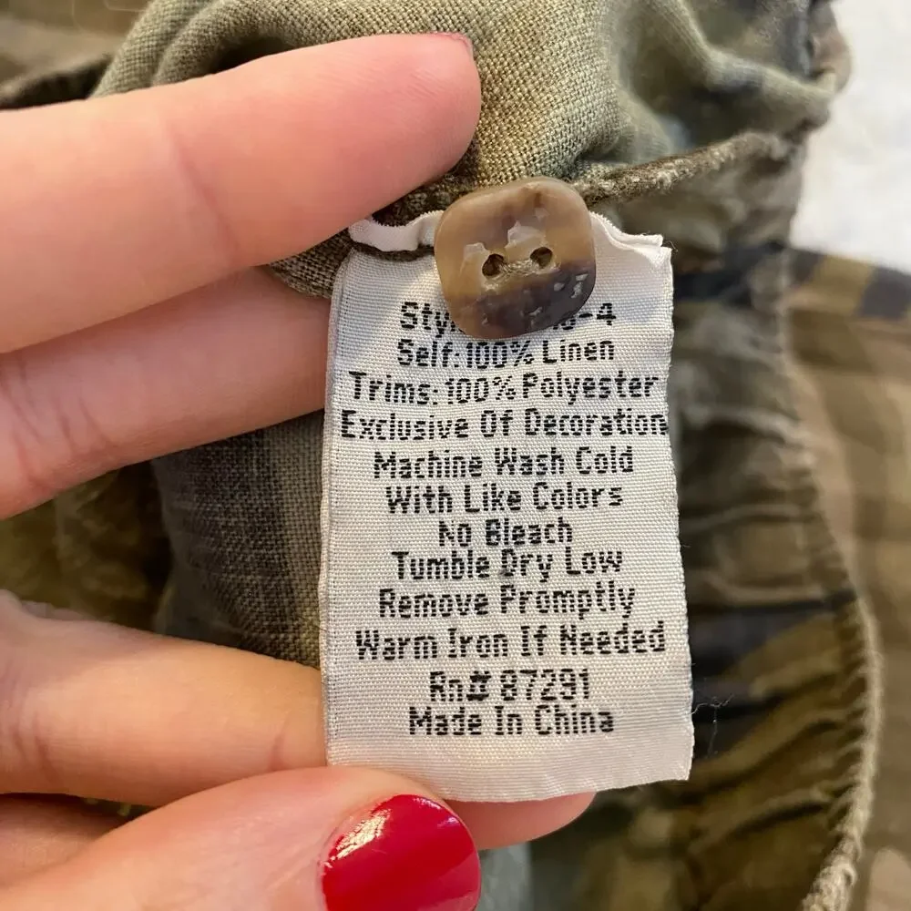 Johnny Was Vella Camo Print Cropped Linen Pants Womens Size Small Floral Boho - Picture 7 of 7